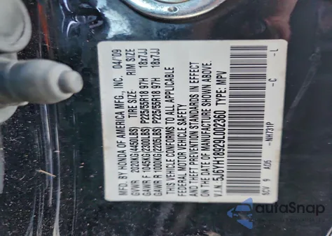2009 Honda Element Sc from USA, damaged, VIN 5J6YH18929L002360